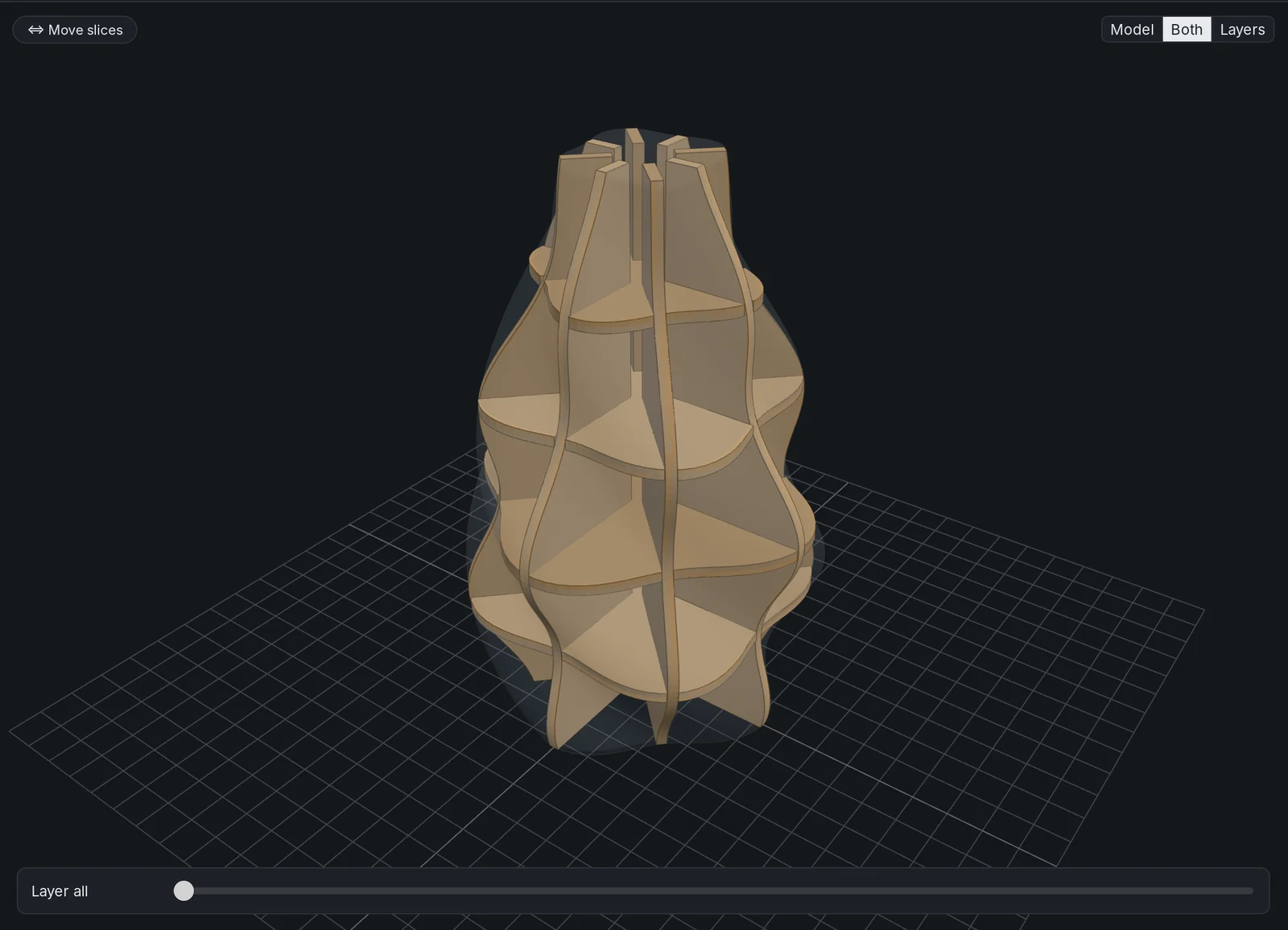 The same vase built from eight radial spokes and four rings
